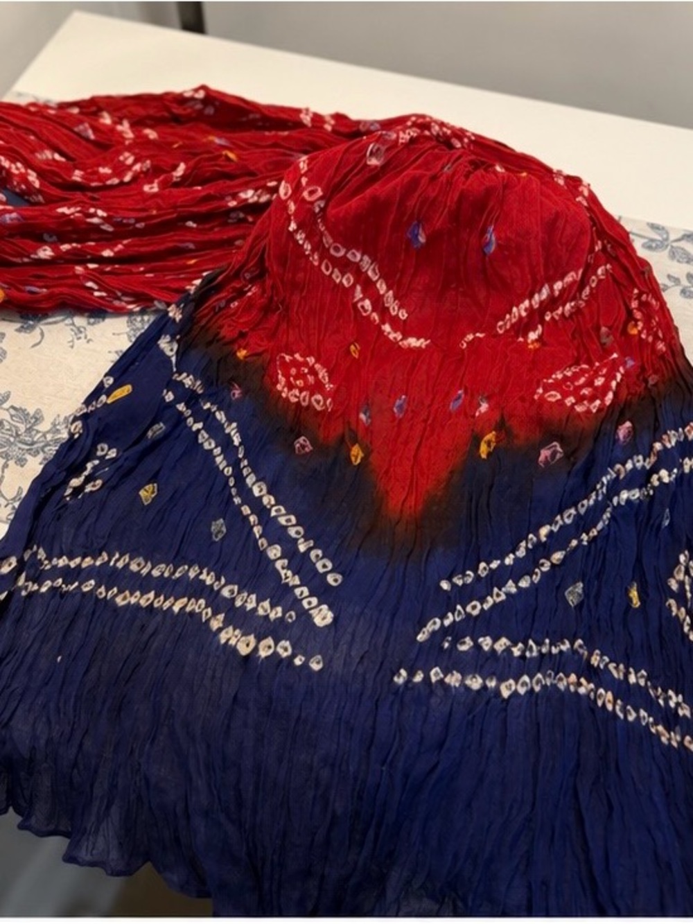 Red and Navy Ombre Bandhani Scarf
Made in India